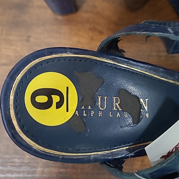 NWT Lauren Ralph Lauren Navy Strappy Platform Croc Embossed Heels size 9 - Picture 12 of 14